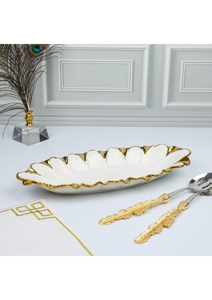 Roy Kıng Flora Gold Oval Derin Sunum Tabak 38*17*5 cm