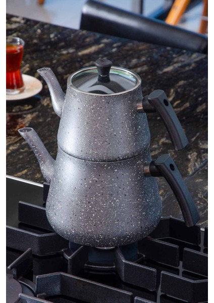 Bonjour Large Granit Kaplama Çaydanlık Takımı Gri