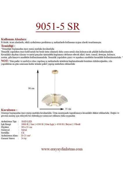 9051-5 Sarkıt 3 Renk LED Avize modelleri