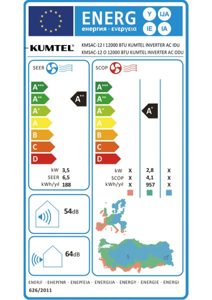 Matsu KMSAC-12 A++ 12.000 Btu Inverter Duvar Tipi Split Klima