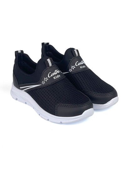 Çocuk Unisex Siyah Beyaz Bağcıksız Slip-On Rahat Kalıp Günlük Sneaker Spor Ayakkabı