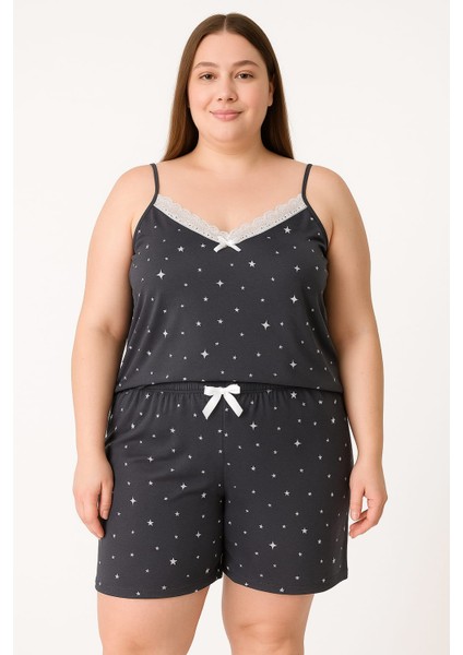 Kadın Büyük Beden Ip Askılı Bluz ve Şortlu Pijama Takımı - Geniş Kesim - Ölçüler Ürün Açıklamasında fiyatları