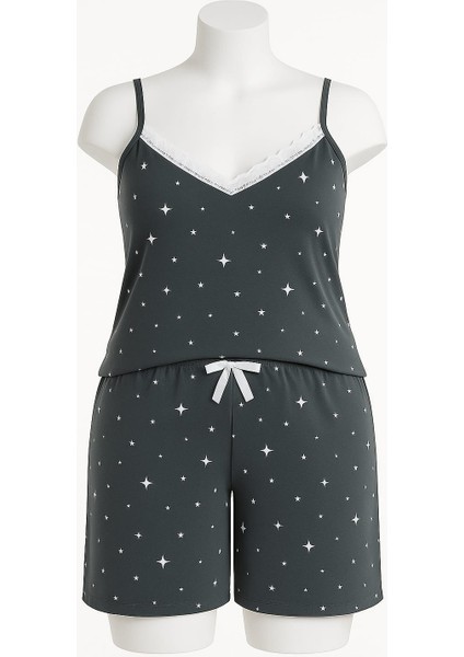Kadın Büyük Beden Ip Askılı Bluz ve Şortlu Pijama Takımı - Geniş Kesim - Ölçüler Ürün Açıklamasında indirimleri