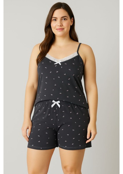 Kadın Büyük Beden Ip Askılı Bluz ve Şortlu Pijama Takımı - Geniş Kesim - Ölçüler Ürün Açıklamasında modelleri