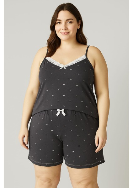 Kadın Büyük Beden Ip Askılı Bluz ve Şortlu Pijama Takımı - Geniş Kesim - Ölçüler Ürün Açıklamasında fırsatları
