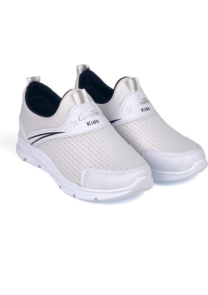 Çocuk Unisex Beyaz Siyah Bağcıksız Slip-On Rahat Kalıp Günlük Sneaker Spor Ayakkabı