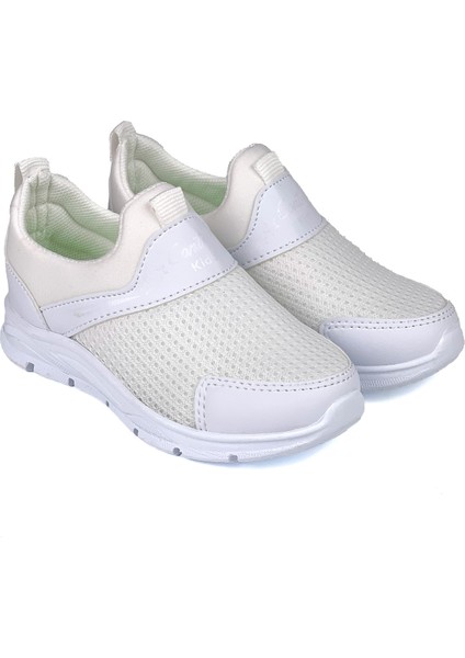 Çocuk Unisex Beyaz Bağcıksız Slip-On Rahat Kalıp Günlük Sneaker Spor Ayakkabı