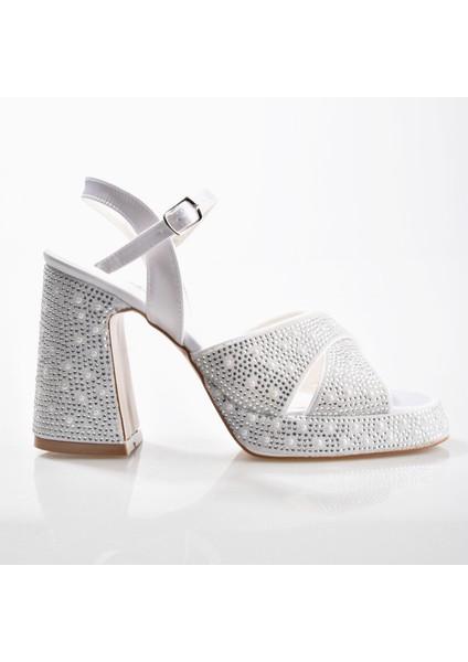 Ek Merve 9530 Kadın Taşlı Kalın Platform Topuklu Ayakkabı