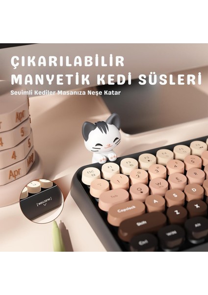 308I Çok Renkli Daktilo Tarzı Vintage Kablosuz Klavye