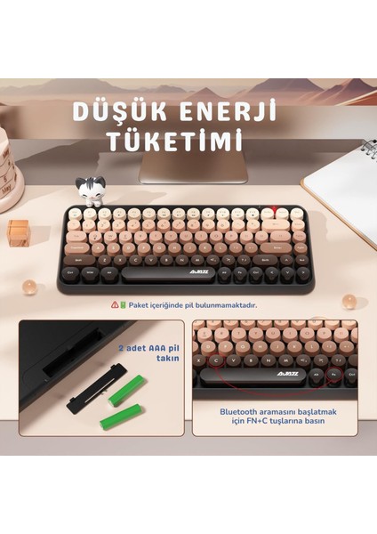 308I Çok Renkli Daktilo Tarzı Vintage Kablosuz Klavye