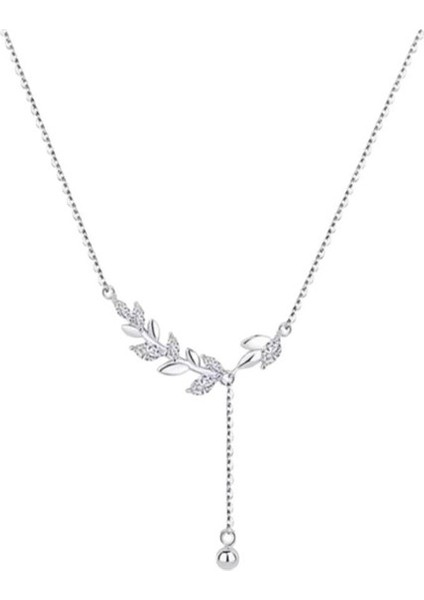 BINRONG0506 Gümüş Buğday Başak Zirkonyum Kolye (Yurt Dışından)