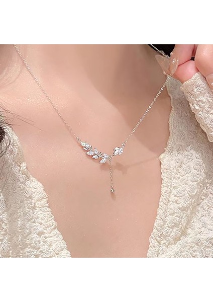 BINRONG0506 Gümüş Buğday Başak Zirkonyum Kolye (Yurt Dışından) fiyatları