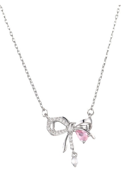 BINRONG0205 Gümüş Kurdele Zirkon Taşlı Kolye (Yurt Dışından)