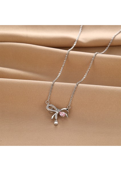 BINRONG0205 Gümüş Kurdele Zirkon Taşlı Kolye (Yurt Dışından) fiyatları
