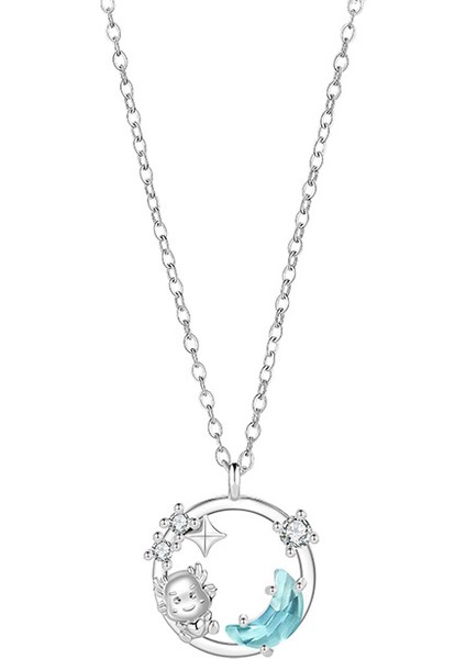 BINRONG0377 Gümüş Yıldız Ay Ejderha Zirkon Kolye (Yurt Dışından)
