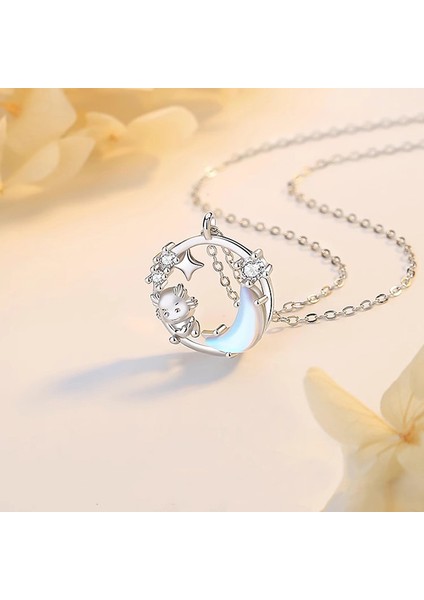 BINRONG0377 Gümüş Yıldız Ay Ejderha Zirkon Kolye (Yurt Dışından) fiyatları