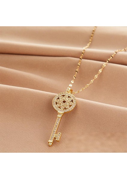 BINRONG0129 Altın Ayçiçeği Anahtar Zirkon Kolye (Yurt Dışından) fiyatları