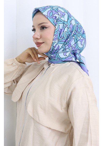 Desenli Soft Eşarp 90202-05 Lila Yeşil