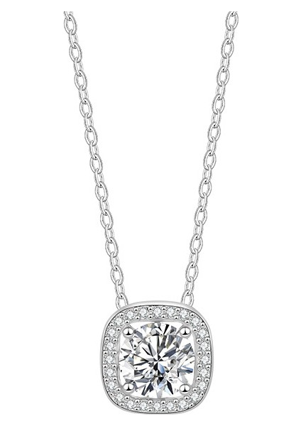 BINRONG0283 Gümüş Küp Şeker Zirkon Kolye (Yurt Dışından)