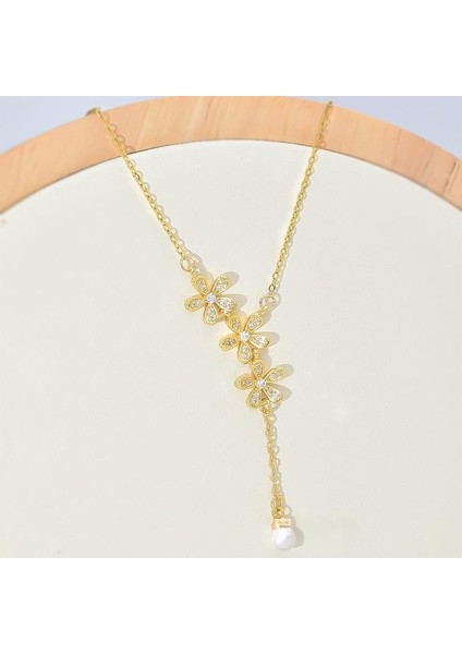 BINRONG0065 Altın Püsküllü Çiçek Zirkon Kolye (Yurt Dışından) fiyatları
