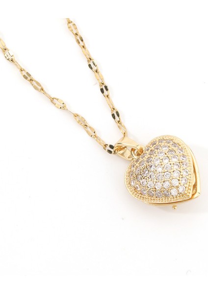 BINRONG0141 Altın Kalp Inci Zirkonyum Kolye (Yurt Dışından)