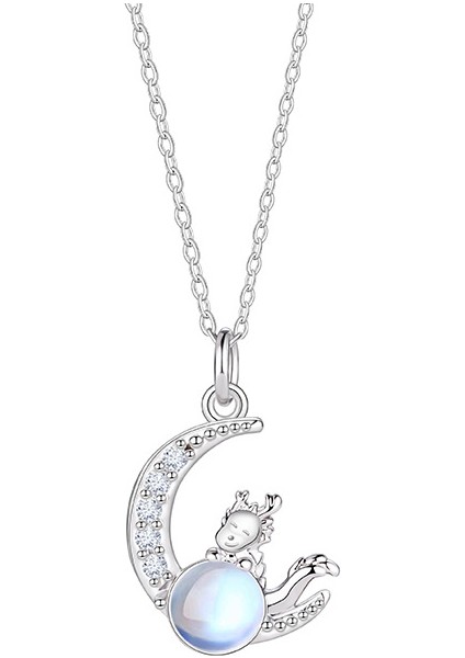 BINRONG0368 Gümüş Mooncatcher Ejderha Zirkon Kolye (Yurt Dışından)