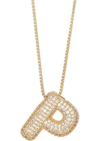 BINRONG0109 Altın Renkli Monogramlı Zirkon Kolye (Yurt Dışından)