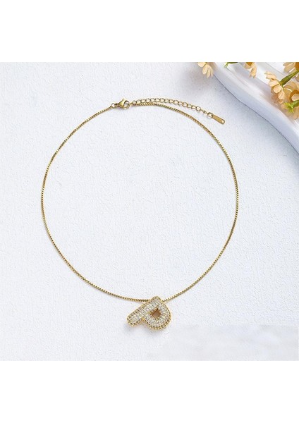 BINRONG0109 Altın Renkli Monogramlı Zirkon Kolye (Yurt Dışından) fiyatları