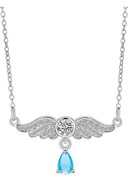 BINRONG0386 Gümüş Melek Kanatları Zirkon Taşlı Kolye (Yurt Dışından)