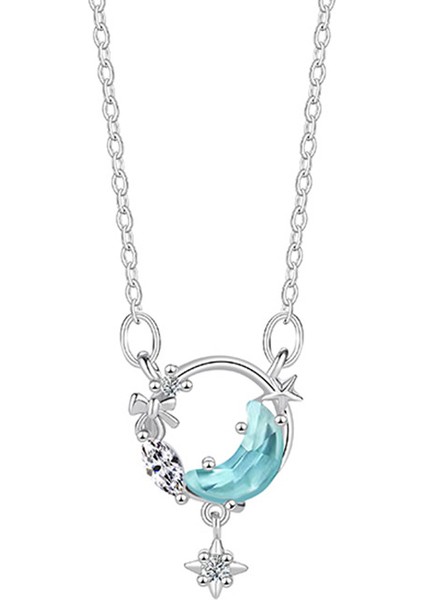 BINRONG0276 Gümüş Yıldız Ay Zirkon Kolye (Yurt Dışından)