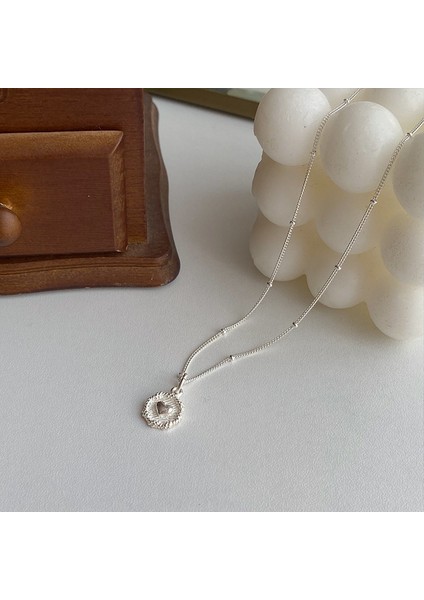 BINRONG0474 Gümüş Yuvarlak Plak Kalp Zirkon Kolye (Yurt Dışından) fiyatları