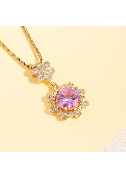 BINRONG0088 Pembe Zirkon Taşlı Kolye (Yurt Dışından) fiyatları