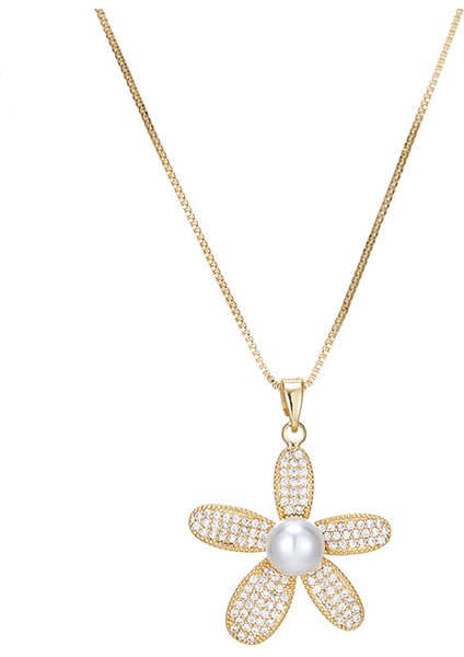 BINRONG0123 Altın Ayçiçeği Inci Zirkonyum Kolye (Yurt Dışından)