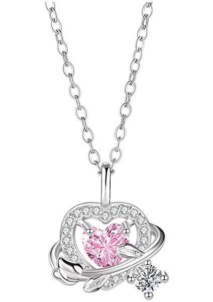 BINRONG0348 Gümüş Koruyucu Kalp Zirkon Kolye (Yurt Dışından)