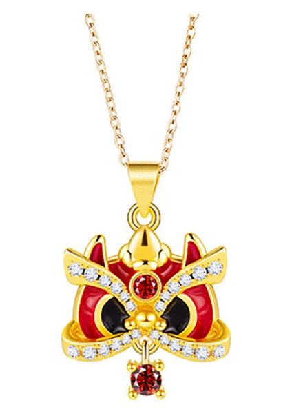 BINRONG0350 Altın Renkli Sevimli Uyanan Aslan Zirkon Kolye (Yurt Dışından)