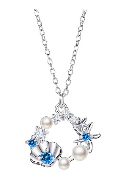 BINRONG0312 Gümüş Yaz Adası Zirkon Taşlı Kolye (Yurt Dışından)