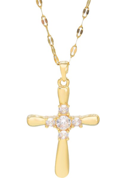 BINRONG0175 Altın Çapraz Zirkon Kolye (Yurt Dışından)