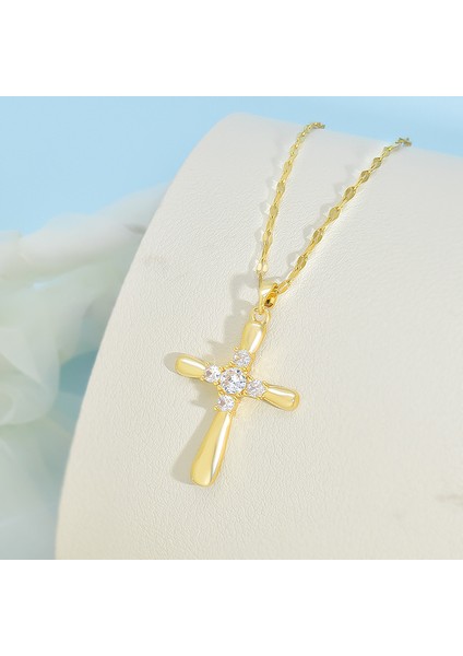 BINRONG0175 Altın Çapraz Zirkon Kolye (Yurt Dışından) fiyatları