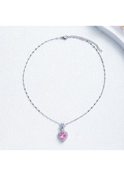 BINRONG0106 Gümüş Kalp Zirkon Taşlı Kolye (Yurt Dışından) fiyatları