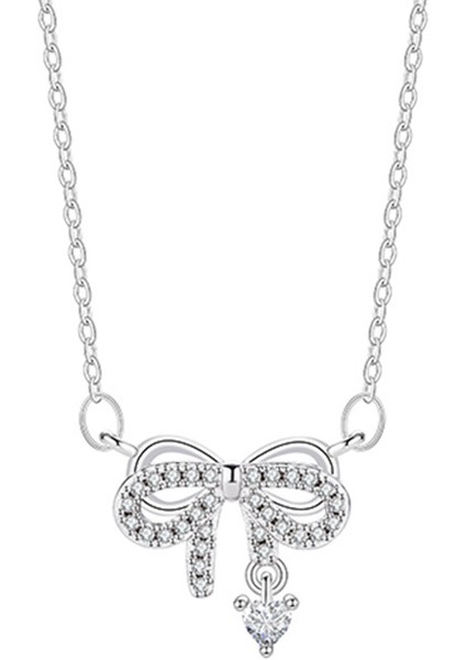 BINRONG0371 Gümüş Kurdele Zirkon Taşlı Kolye (Yurt Dışından)