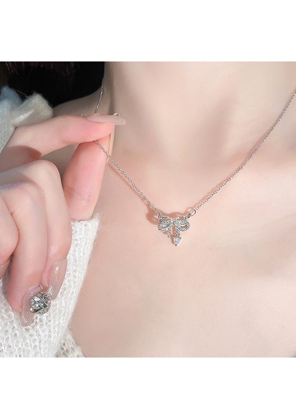 BINRONG0371 Gümüş Kurdele Zirkon Taşlı Kolye (Yurt Dışından) fiyatları