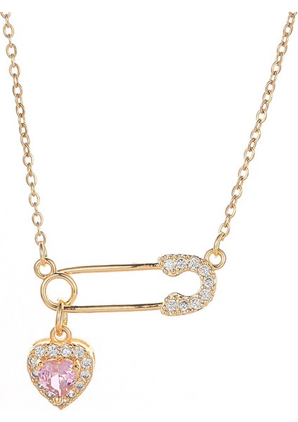 BINRONG0061 Altın Pimli Kalp Zirkon Kolye (Yurt Dışından)