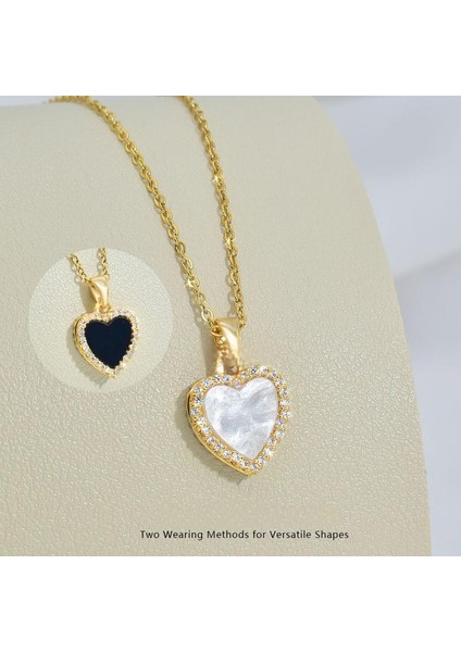 BINRONG0225 Siyah ve Beyaz Ters Çevrilebilir Kalp Zirkon Kolye (Yurt Dışından) fiyatları