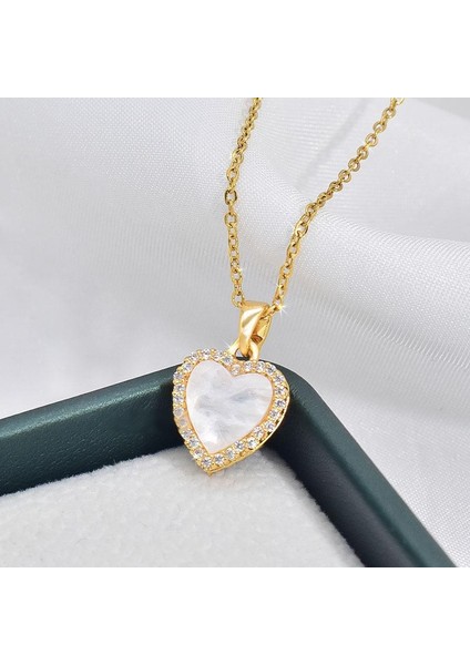 BINRONG0225 Siyah ve Beyaz Ters Çevrilebilir Kalp Zirkon Kolye (Yurt Dışından) modelleri