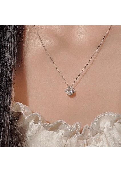 BINRONG0279 Gümüş Yonca Zirkon Taşlı Kolye (Yurt Dışından) fiyatları