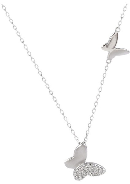 BINRONG0339 Gümüş Kelebek Zirkon Taşlı Kolye (Yurt Dışından)