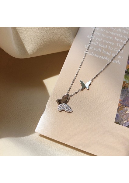 BINRONG0339 Gümüş Kelebek Zirkon Taşlı Kolye (Yurt Dışından) fiyatları