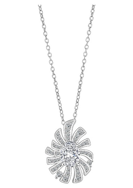 BINRONG0321 Gümüş Ayçiçeği Zirkon Taşlı Kolye (Yurt Dışından)