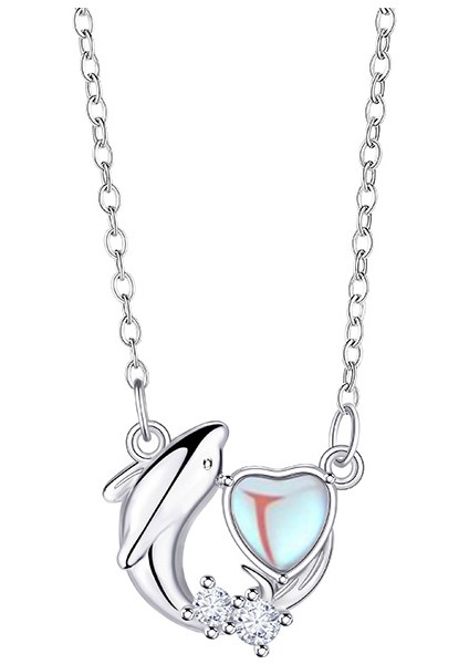 BINRONG0284 Gümüş Yunus Zirkon Taşlı Kolye (Yurt Dışından)