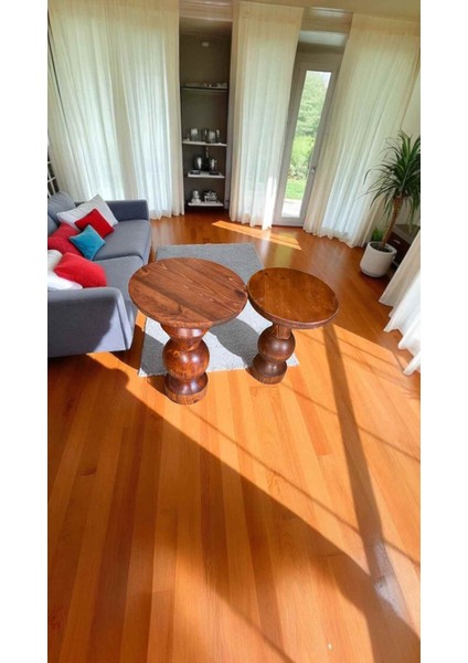 2’li Ahşap Mantar Yan Sehpa Seti – Fındık Renk Dekoratif Tasarım fiyatları